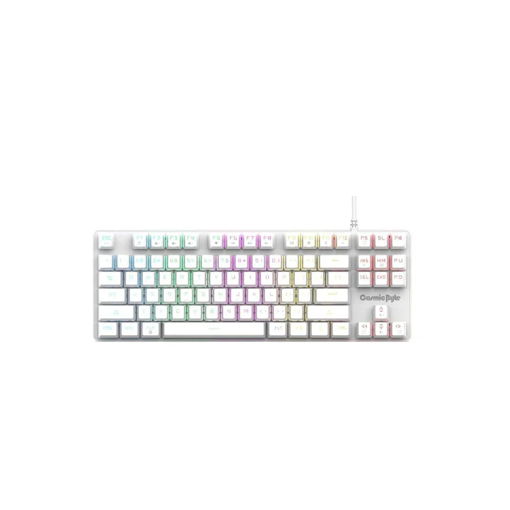 Cosmic Byte CB-GK-37 Firefly Per-Key RGB TKL Mechanical Keyboard with Swappable Outemu Red Switch, Macros, Software (White) - Navgun Global