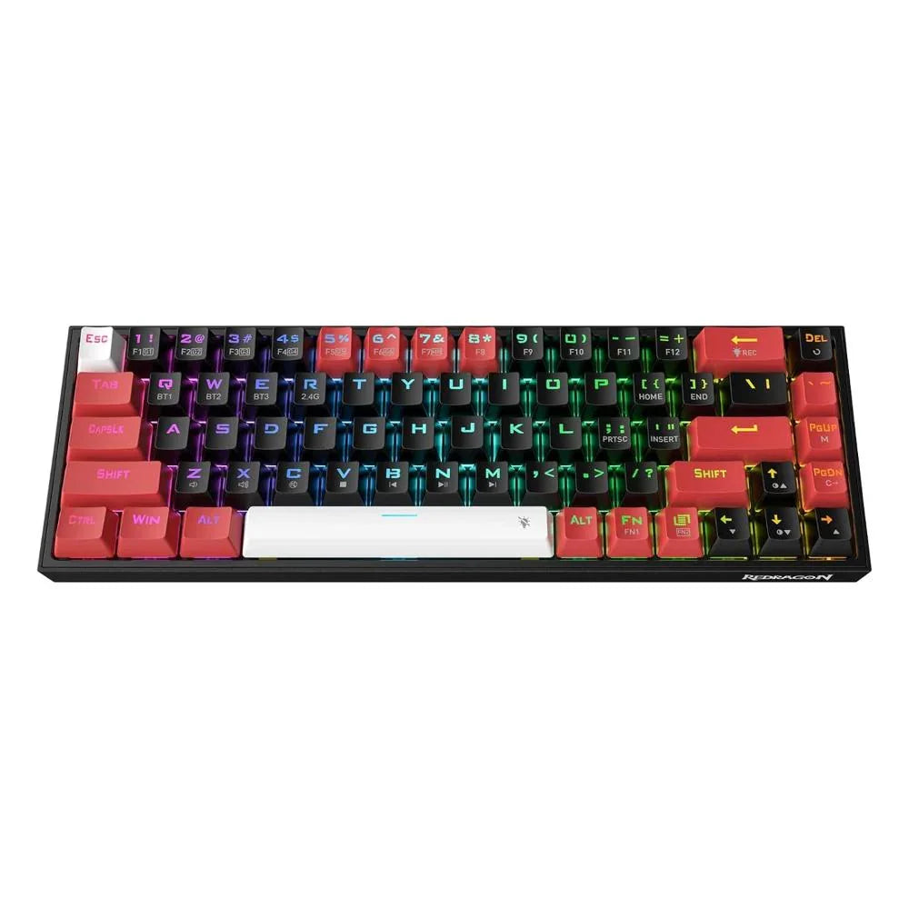Redragon K631 Castor PRO 65% 3-Mode Wireless RGB Gaming Keyboard, Quiet Red Linear Switch - Navgun Global