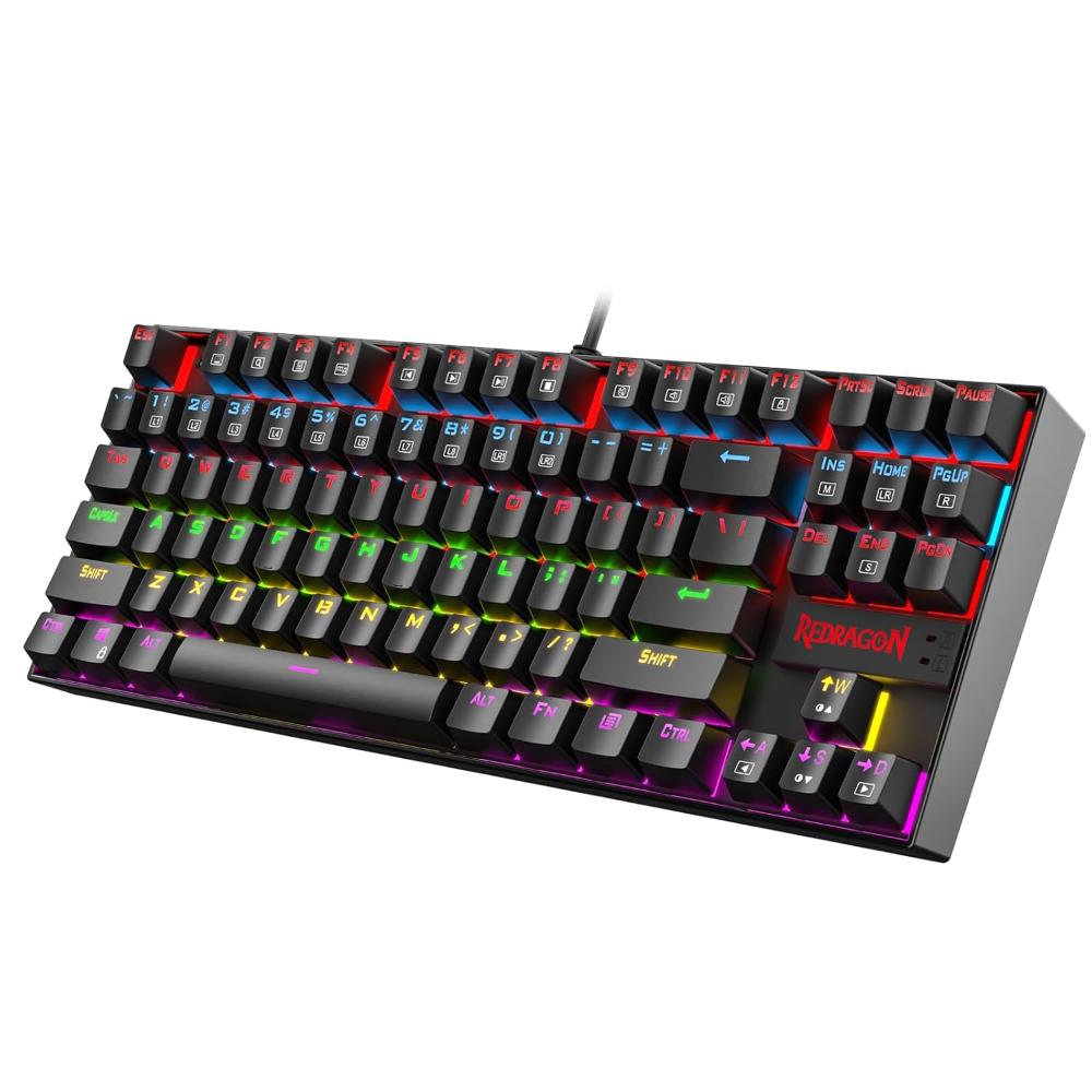 Redragon Kumara K552 Rainbow LED Backlit TKL Ten Key-Less Mechanical Wired Gaming Keyboard Without Numlock Keys (Black) - Navgun Global
