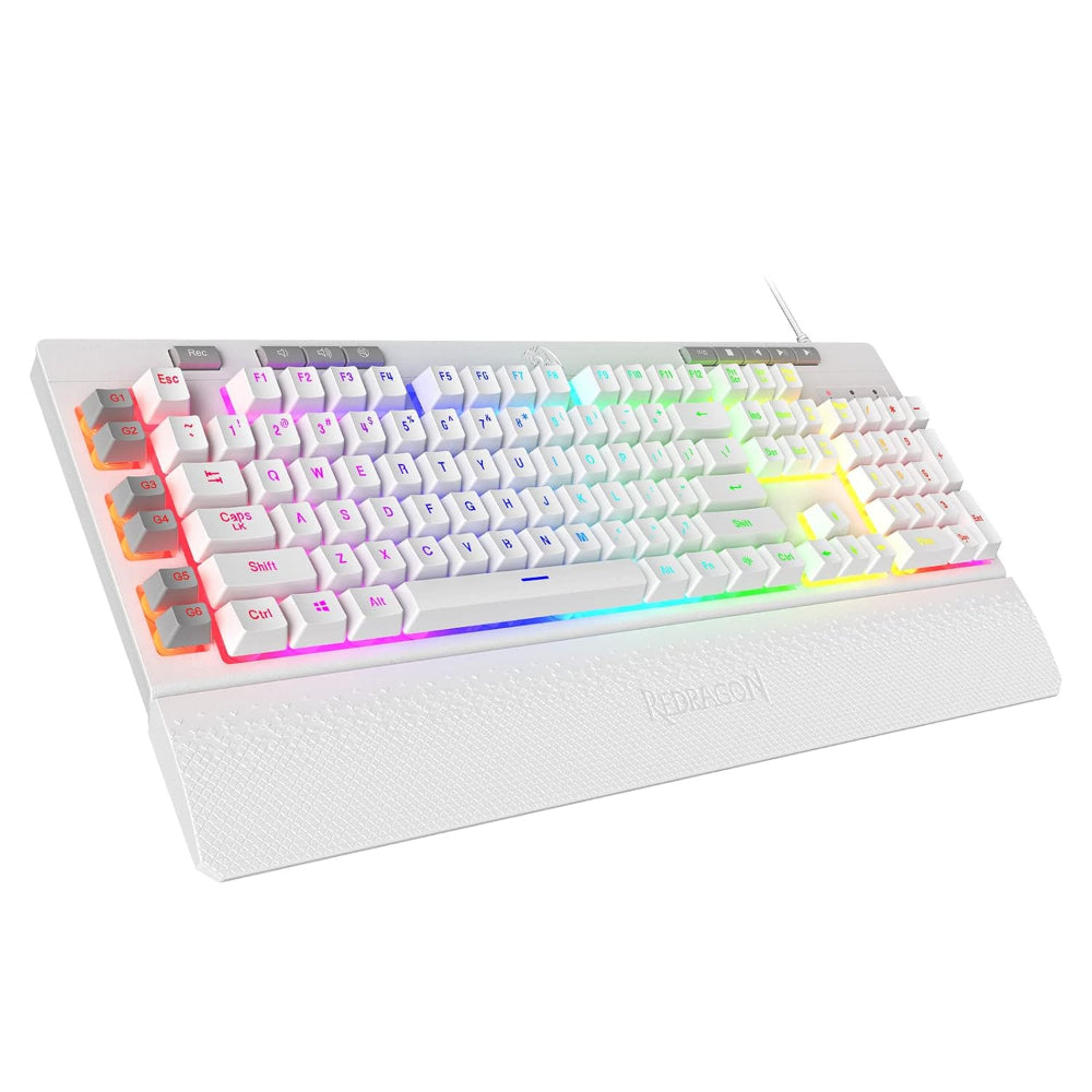 Redragon K512 Shiva RGB Backlit Membrane Gaming Keyboard , Detachable Wrist Rest, White