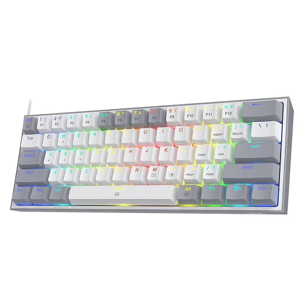Redragon K617 Fizz 60% Wired RGB Gaming Keyboard, 61 Keys Compact Mechanical Keyboard White and Grey Color Keycaps, Linear Red Switch - Navgun Global