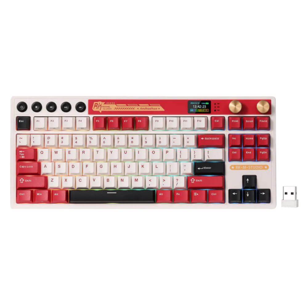 Royal Kludge M87 80% Wireless Gaming Keyboard - Famicom Red - Navgun Global