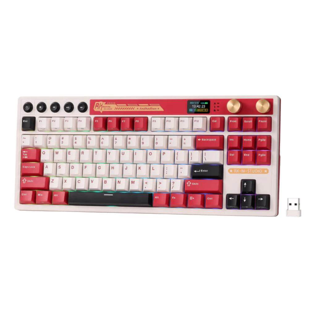Royal Kludge M87 80% Wireless Gaming Keyboard - Famicom Red - Navgun Global